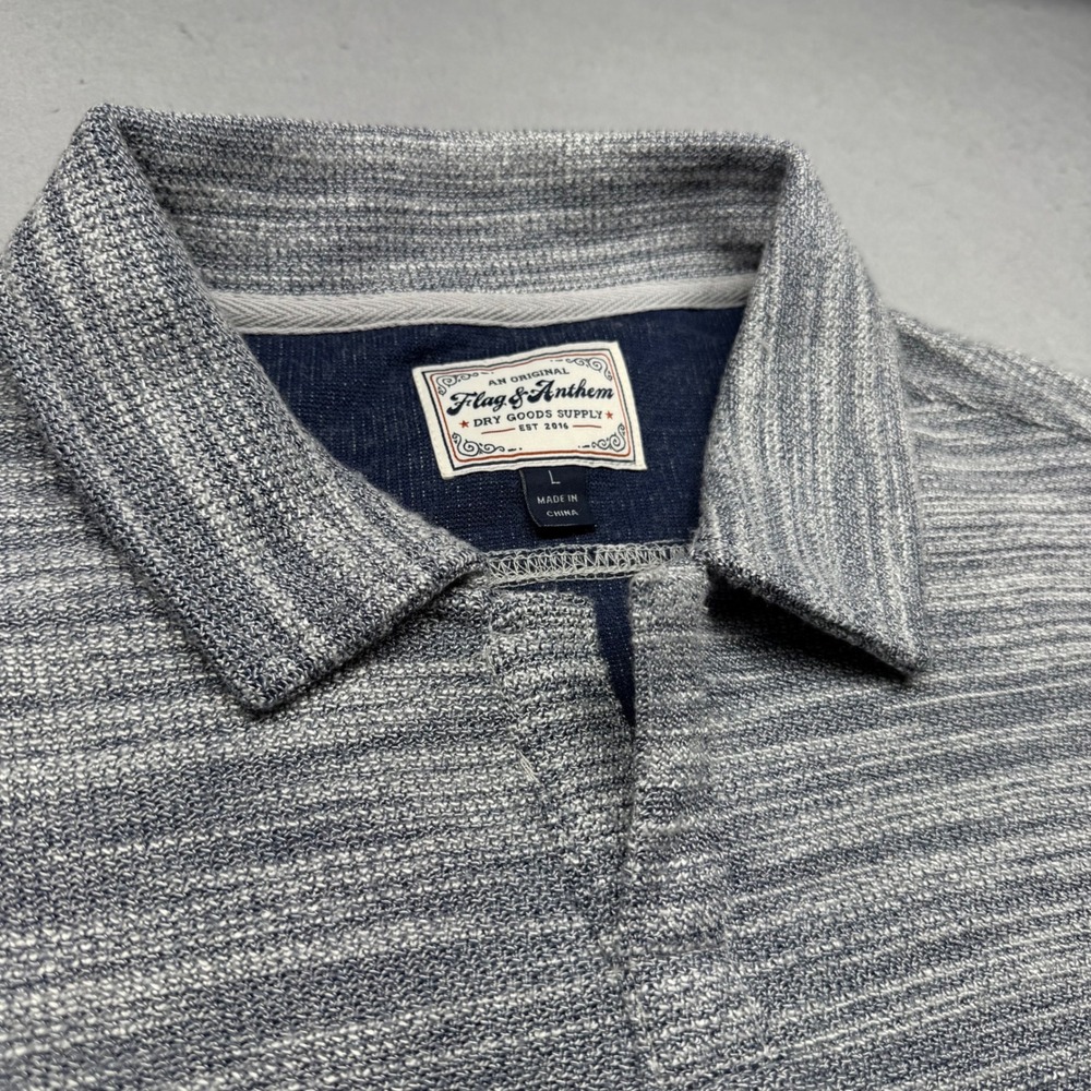 Flag & Anthem Polo Shirt Mens L Blue Space Dye Slub Knit Long Sleeve Pullover - Picture 6 of 8